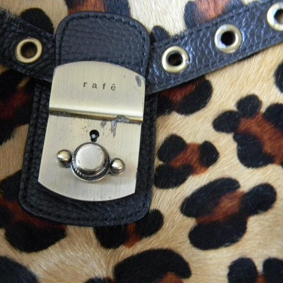 RAFE HAIR CALF LEOPARD ANIMAL PRINT LEATHER SATCHEL  STUD DETAIL - Picture 6 of 8
